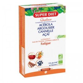QUATUOR ACEROLA TONIQUE BIO 
Acérola, Argousier, Cannelle, Açaï -  20 ampoules de 15ml - 20.0 unités - Les quatuors - Super Diet Acerola/Argousier/Canelle/Açaï-125770