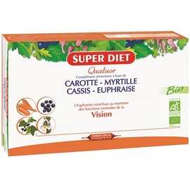 QUATUOR EUPHRAISE VISION BIO
Carotte, Myrtille, Cassis, Euphraise - 20 ampoules de 15ml - 20.0 unités - Les quatuors - Super Diet -142686