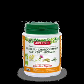 QUATUOR FENOUIL DIGESTION BIO
Fenouil, Chardon Marie, Anis vert, Romarin -  150 gélules - 150.0 unités - Les quatuors - Super Diet -130009