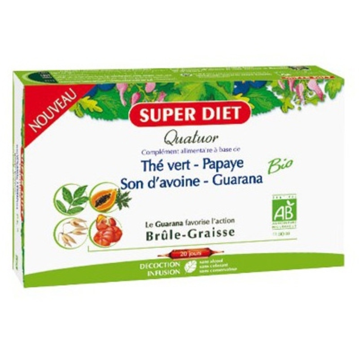 QUATUOR GUARANA BRÛLEGRAISSE BIO Thé vert, Papaye, Son d'avoine