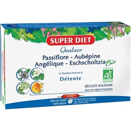 QUATUOR PASSIFLORE SOMMEIL PAISIBLE BIO
Angélique, Passiflore, Eschscholtzia, Aubépine - 20 ampoules de 15ml - 20.0 unités - Les quatuors - Super Diet Relaxantes et contribuent à un bon sommeil-4465