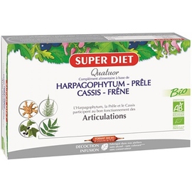 QUATUOR PRELE ARTICULATIONS  BIO
Harpagophytum, Prêle, Cassis, Frêne - 20 ampoules de 15ml - 20.0 unités - Les quatuors - Super Diet Articulations-4468