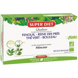 QUATUOR THE VERT MINCEUR BIO
Fenouil, Reine des prés, Thé vert, Bouleau - 20 ampoules de 15ml - 20.0 unités - Les quatuors - Super Diet Contrôler le poids et favoriser l'élimination-4466