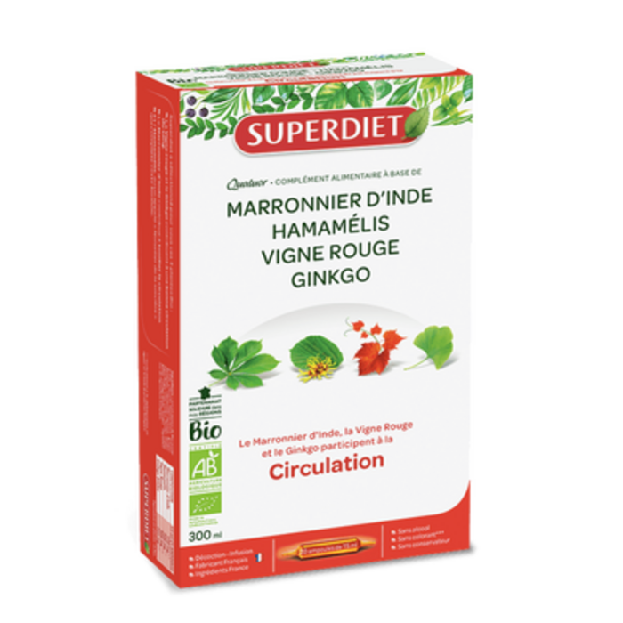 Photo de Quatuor vigne rouge circulation bio
marronnier d'inde, hamamélis, vigne rouge, ginkgo - 20 ampoules de 15ml Super diet Quatuor vigne rouge circulation bio
marronnier d'inde, hamamélis, vigne rouge, ginkgo - 20 ampoules de 15ml Super diet-4467