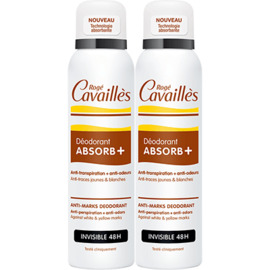 Roge cavailles déodorant absorb+ invisible 48h spray 2x150ml - rogé cavaillès -144431
