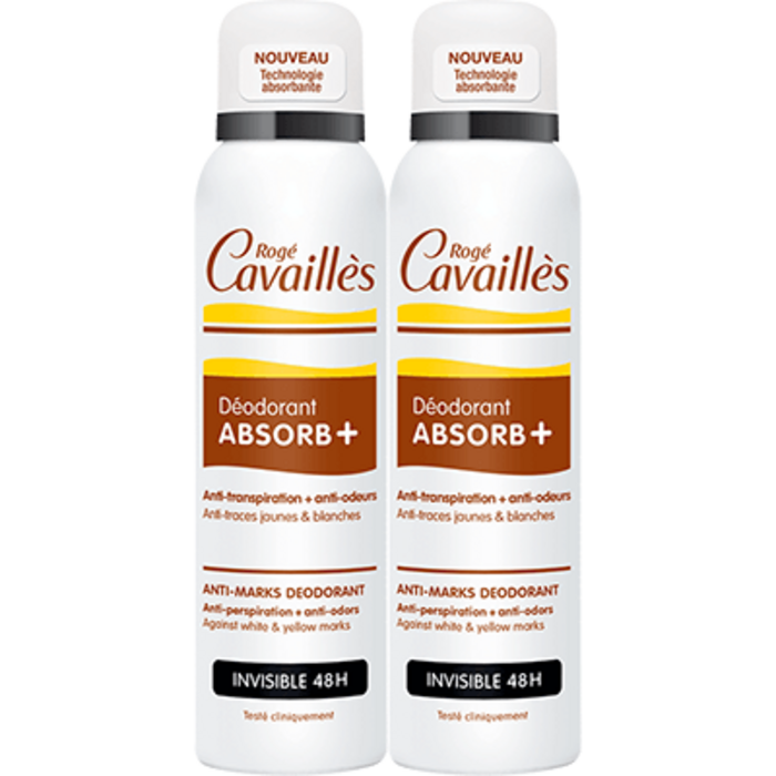 Roge cavailles déodorant absorb+ invisible 48h spray 2x150ml Rogé cavaillès-144431