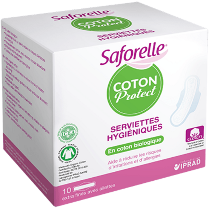 Photo de Serviettes extra fines avec ailettes en coton bio x10 Saforelle Serviettes extra fines avec ailettes en coton bio x10 Saforelle-216154