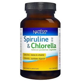 Spiruline et chlorella 50/50 comprimés 400mg - 250.0 unites - Complexe spiruline + chlorella 50/50 - Natésis Vitalité, bien-être et confort digestif-9505