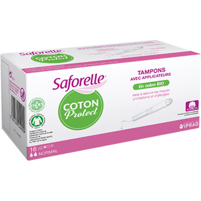 Tampons avec applicateur en coton bio flux normal x16 Saforelle-216155