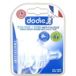 Tétine Silicone Col Large +6 Mois 3 Vitesses Liquide Épais Débit 4 - lot de 2 - 2.0 unites - TETINES + 4 MOIS - Dodie -106668